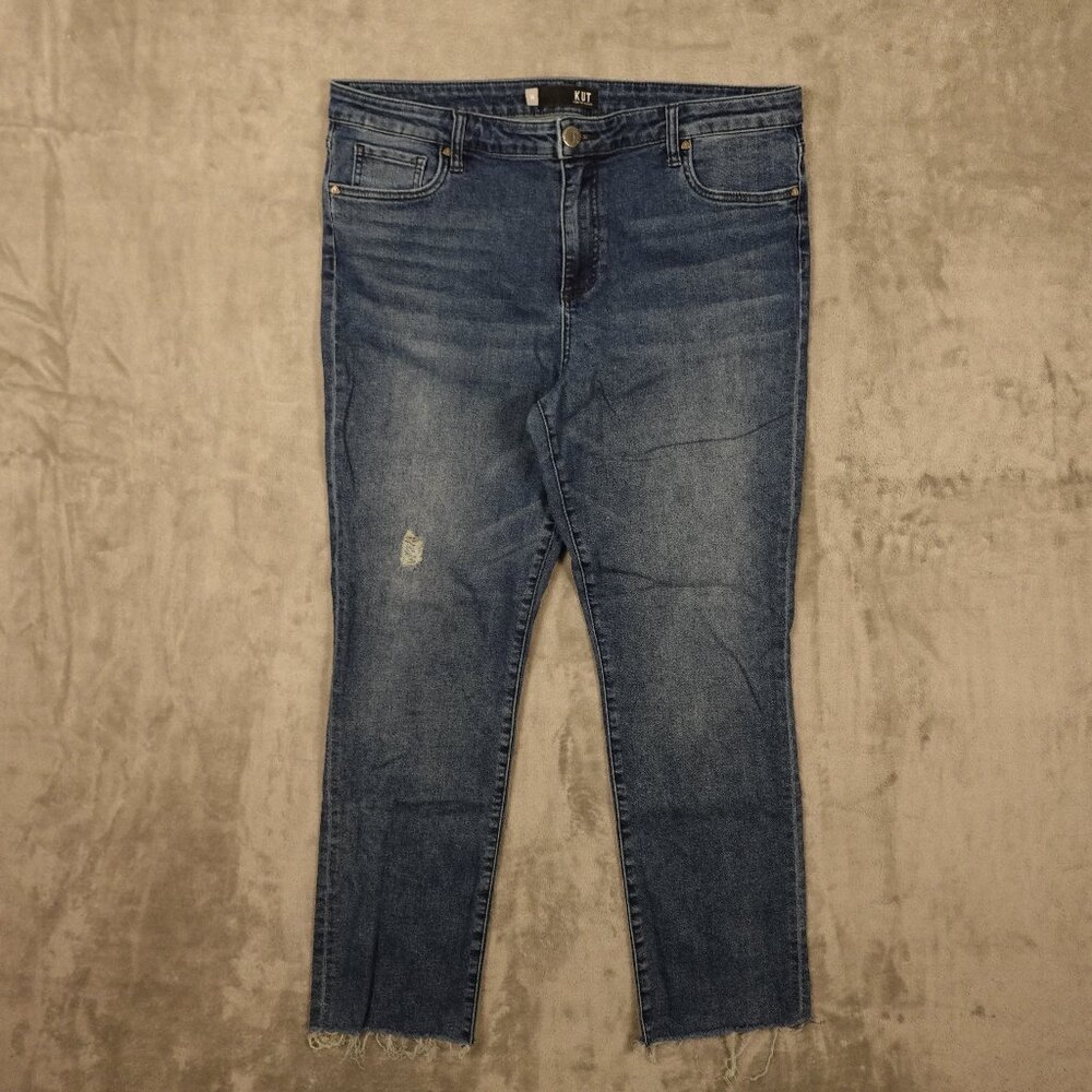 Kut from the Kloth Jeans Chrissie High Waist slim women's 16 blue denim raw hems